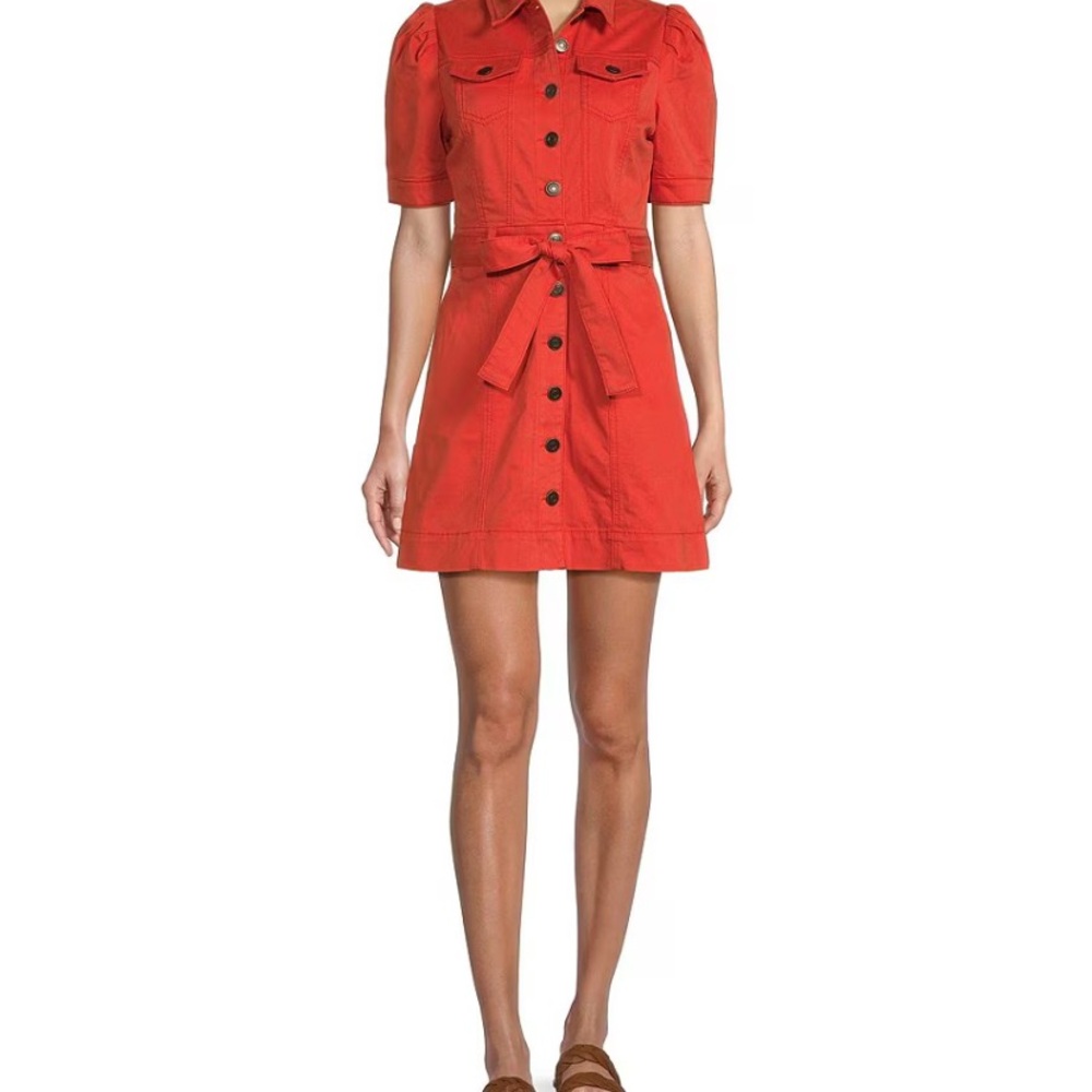 Chelsea & Violet Orange Puff Sleeve Belted Mini Dress